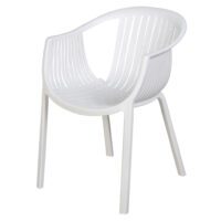 A sleek white plastic lounge chair and a sturdy plastic frame, perfect for relaxation.