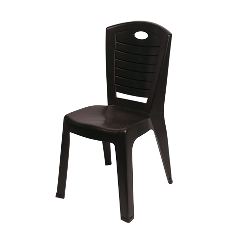 A brown plastic chair with a seat and back, providing a comfortable and durable seating option.