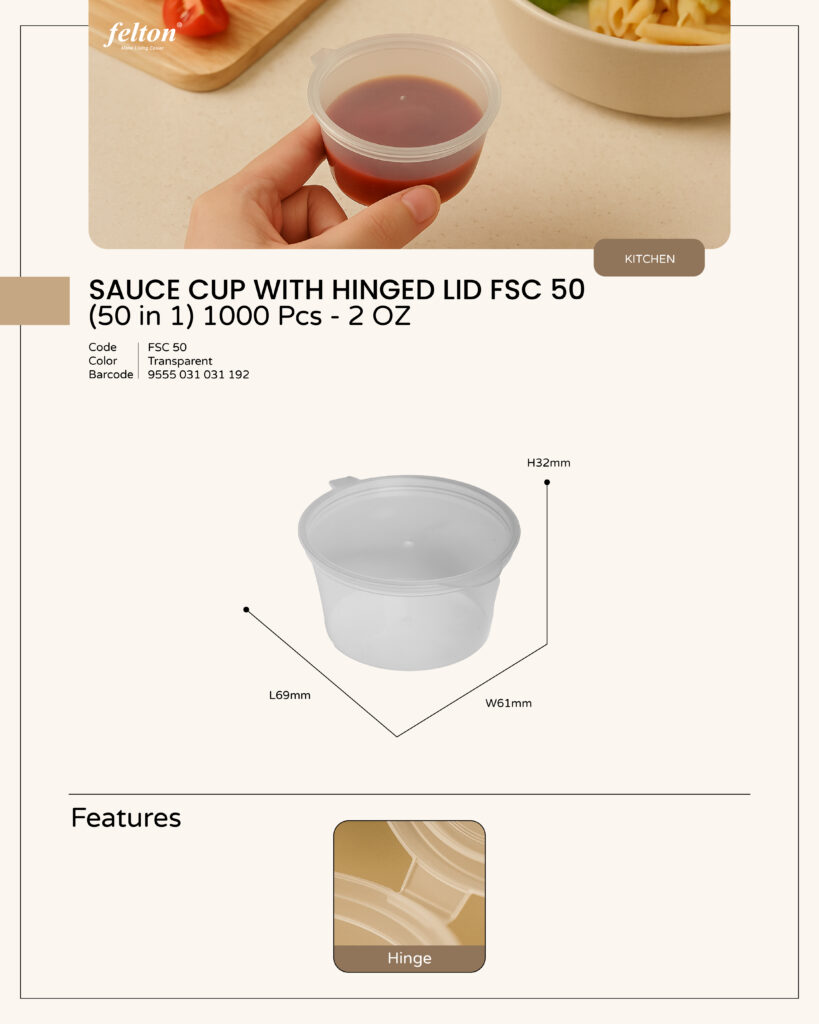 2 OZ – Sauce Cup With Hinged Lid | FSC 50 https://felton.com.my/product-category/transparent-disposable-container/round/ Felton Malaysia