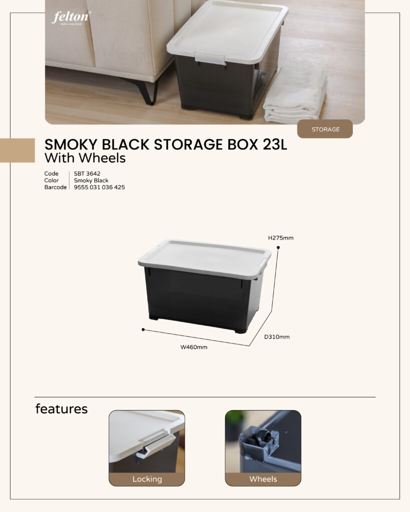 Smoky Black Storage Box With Wheels https://felton.com.my/product-category/storages/storage-box-wheel/ Felton Malaysia