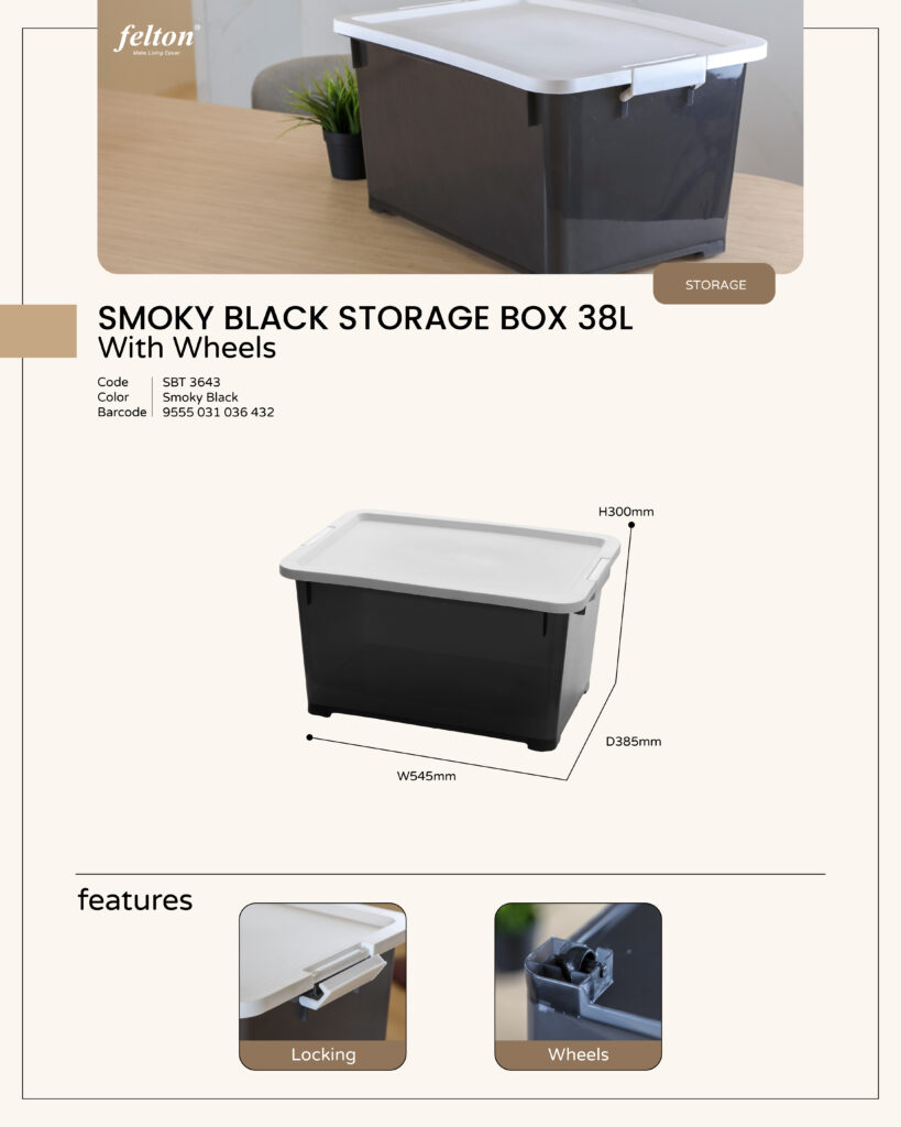Smoky Black Storage Box With Wheels https://felton.com.my/product-category/storages/storage-box-wheel/ Felton Malaysia