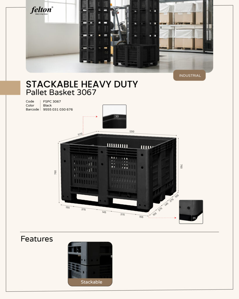 Stackable Heavy Duty Pallet Basket 3067 https://felton.com.my/product/stackable-heavy-duty-pallet-basket-3067/ Felton Malaysia