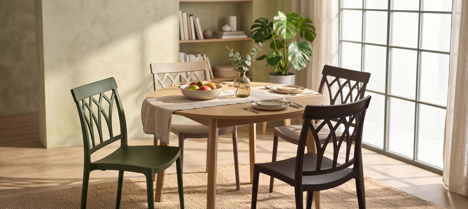 Felton stackable plastic chairs and tables, made in Malaysia